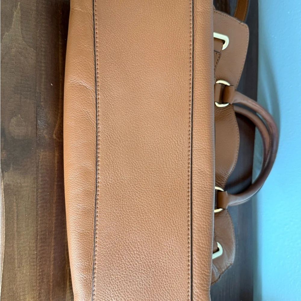Michael Kors Over Sized Top Handled Brown Soft Leather Purse W/ Gold Chain Strap